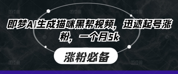 即梦AI生成猫咪黑帮视频,迅速起号涨粉,一个月5k-天时网