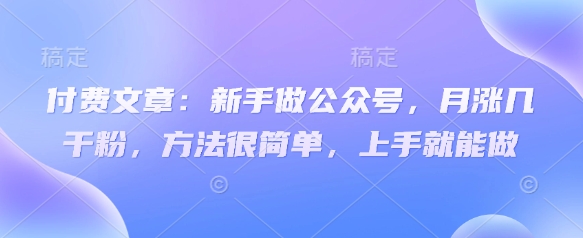 付费文章：新手做公众号，月涨几干粉，方法很简单，上手就能做-天时网