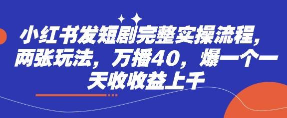 小红书发短剧完整实操流程，两张玩法，万播40，爆一个一天收收益上千-天时网