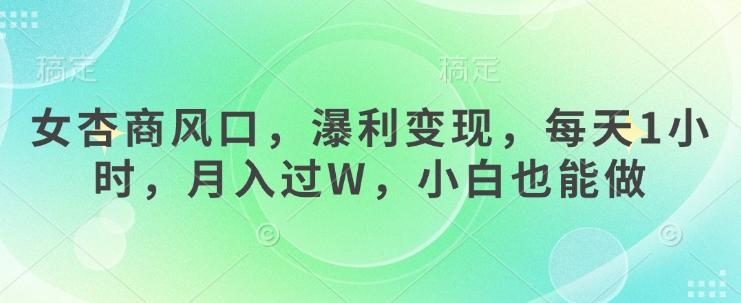 女杏商风口，瀑利变现，每天1小时，月入过W，小白也能做-天时网