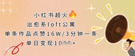小红书超火的治愈系loft公寓，单条作品点赞16W，3分钟一条，单日变现数张-天时网