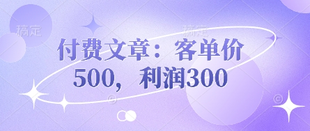 付费文章：客单价500，利润300-天时网