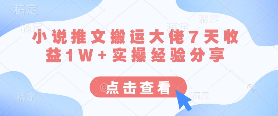 小说推文搬运大佬7天收益1W+实操经验分享-天时网