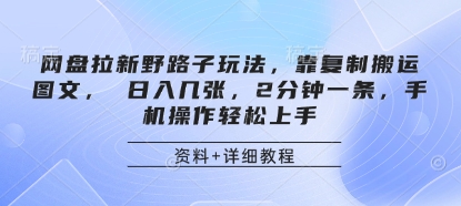 网盘拉新野路子玩法，靠复制搬运图文， 日入几张，2分钟一条，手机操作轻松上手-天时网