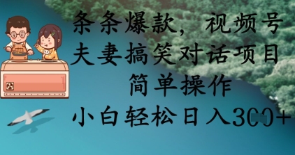条条爆款，视频号夫妻搞笑对话项目，简单操作，小白轻松日入3张+-天时网